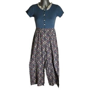 90s Vintage Kids Floral Denim Lace Collared Jumpsuit